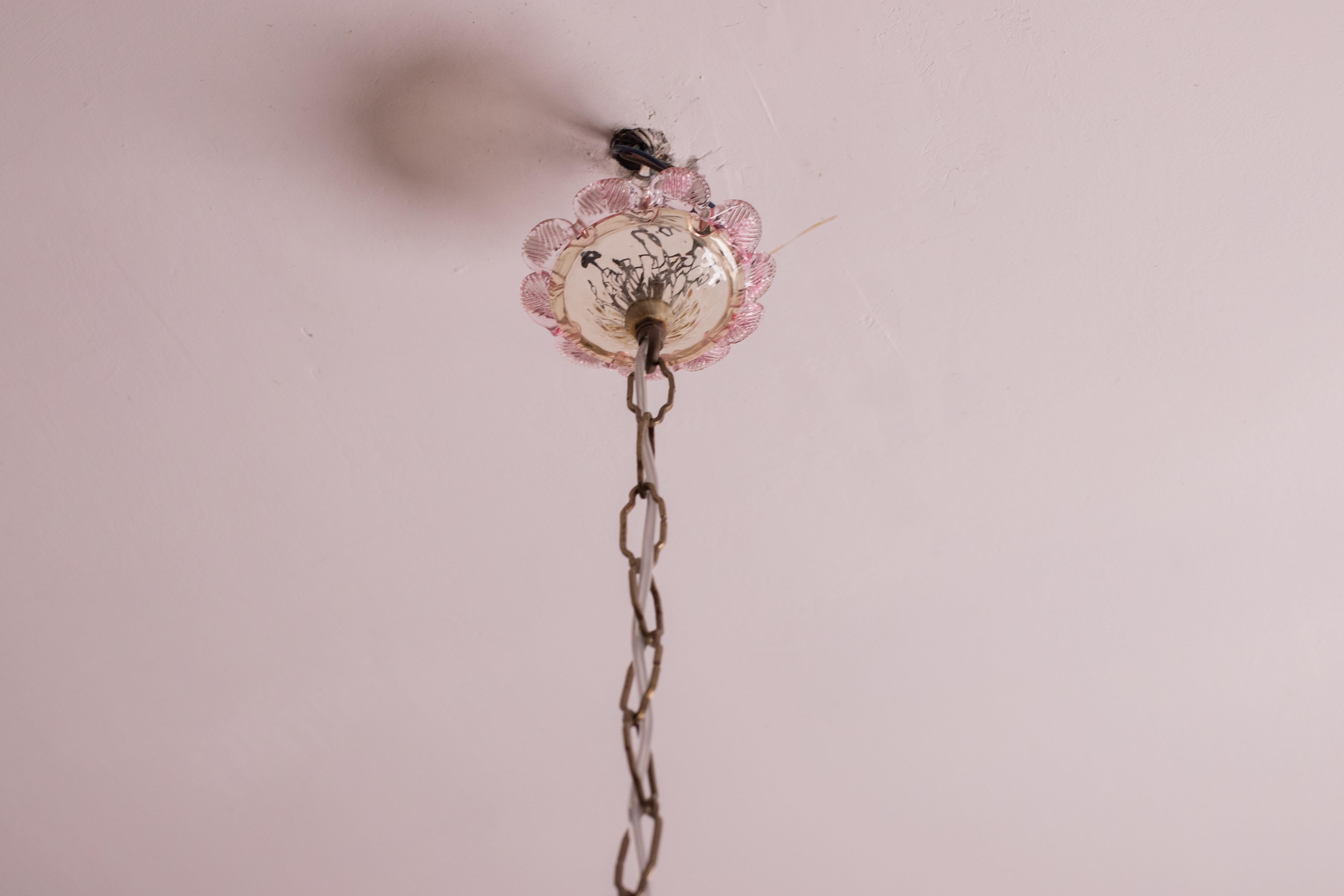 Pretty Venetian Chandelier, Pink and Gold Glass, 1950s For Sale 2