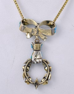 Pretty Victorian Turquoise and Rose Diamond Pendant Necklace