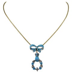 Pretty Victorian Turquoise and Rose Diamond Pendant Necklace