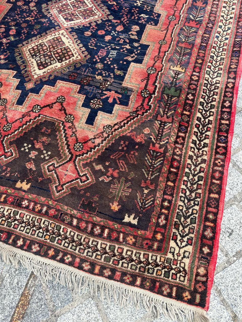Turkish Bobyrug’s Pretty vintage Afshar rug For Sale