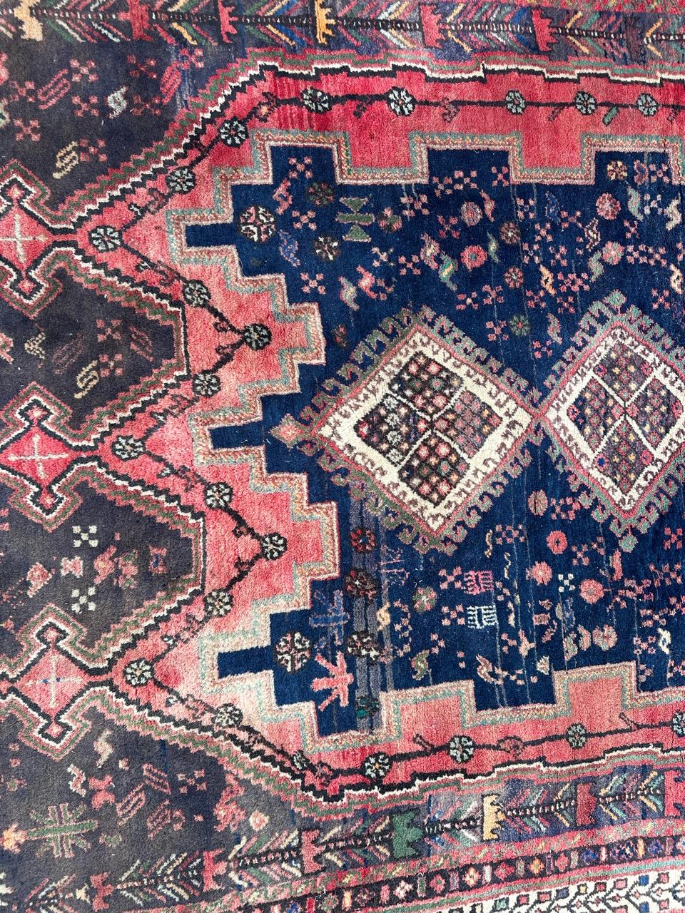 Hand-Knotted Bobyrug’s Pretty vintage Afshar rug For Sale