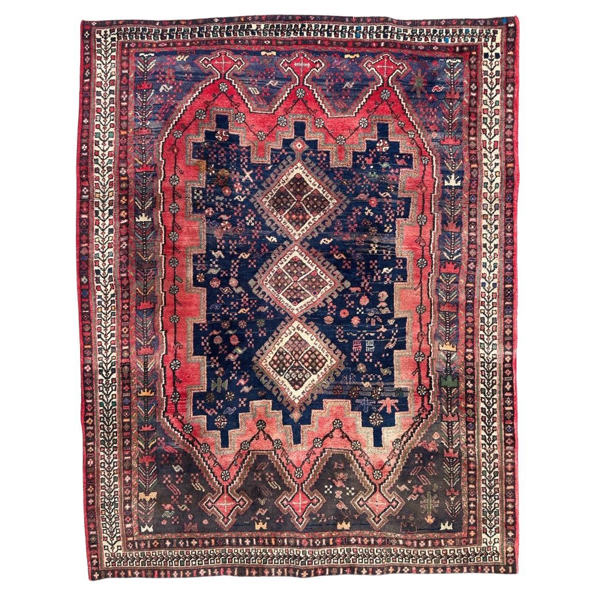 Bobyrug’s Pretty vintage Afshar rug For Sale