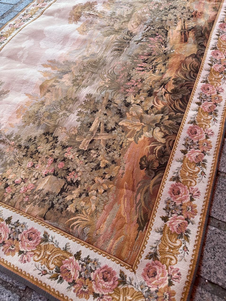 Bobyrug’s Pretty Vintage Aubusson Style French Jaquar Tapestry For Sale 10