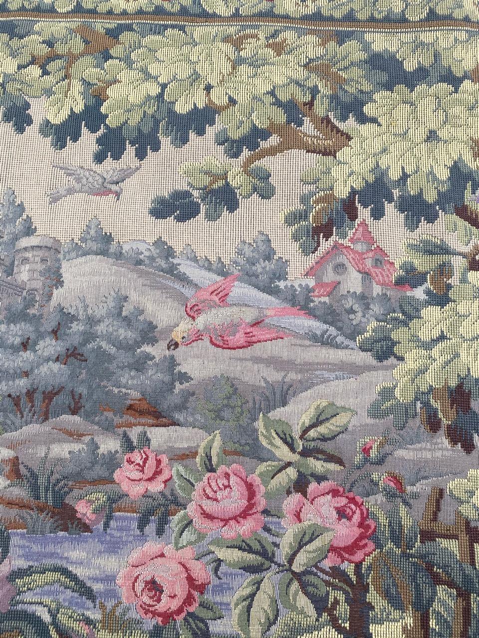 Machine-Made Bobyrug’s Pretty Vintage Aubusson Style French Jaquar Tapestry For Sale