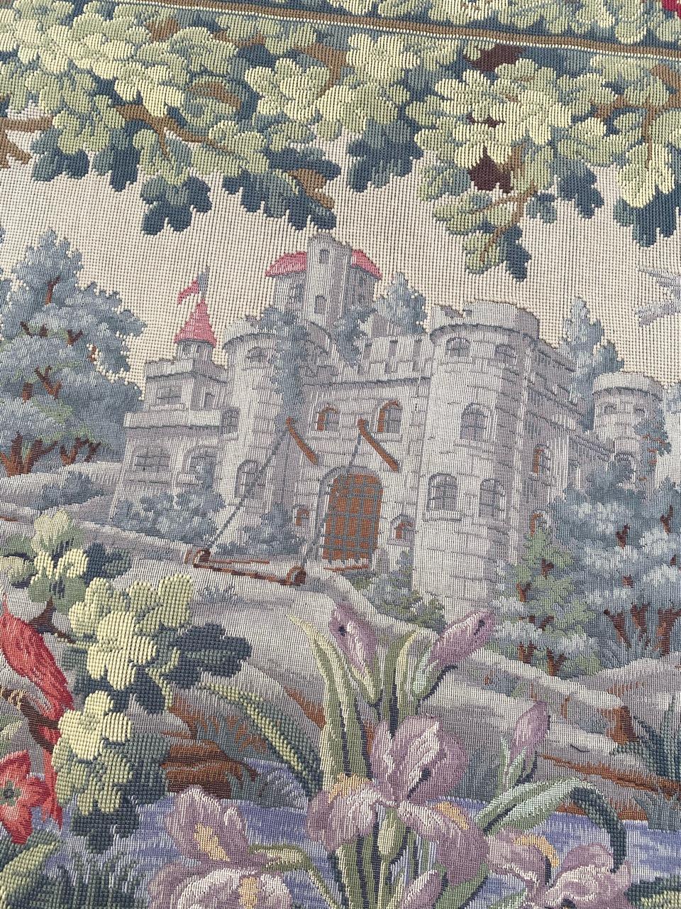 Bobyrug’s Pretty Vintage Aubusson Style French Jaquar Tapestry In Good Condition For Sale In Saint Ouen, FR