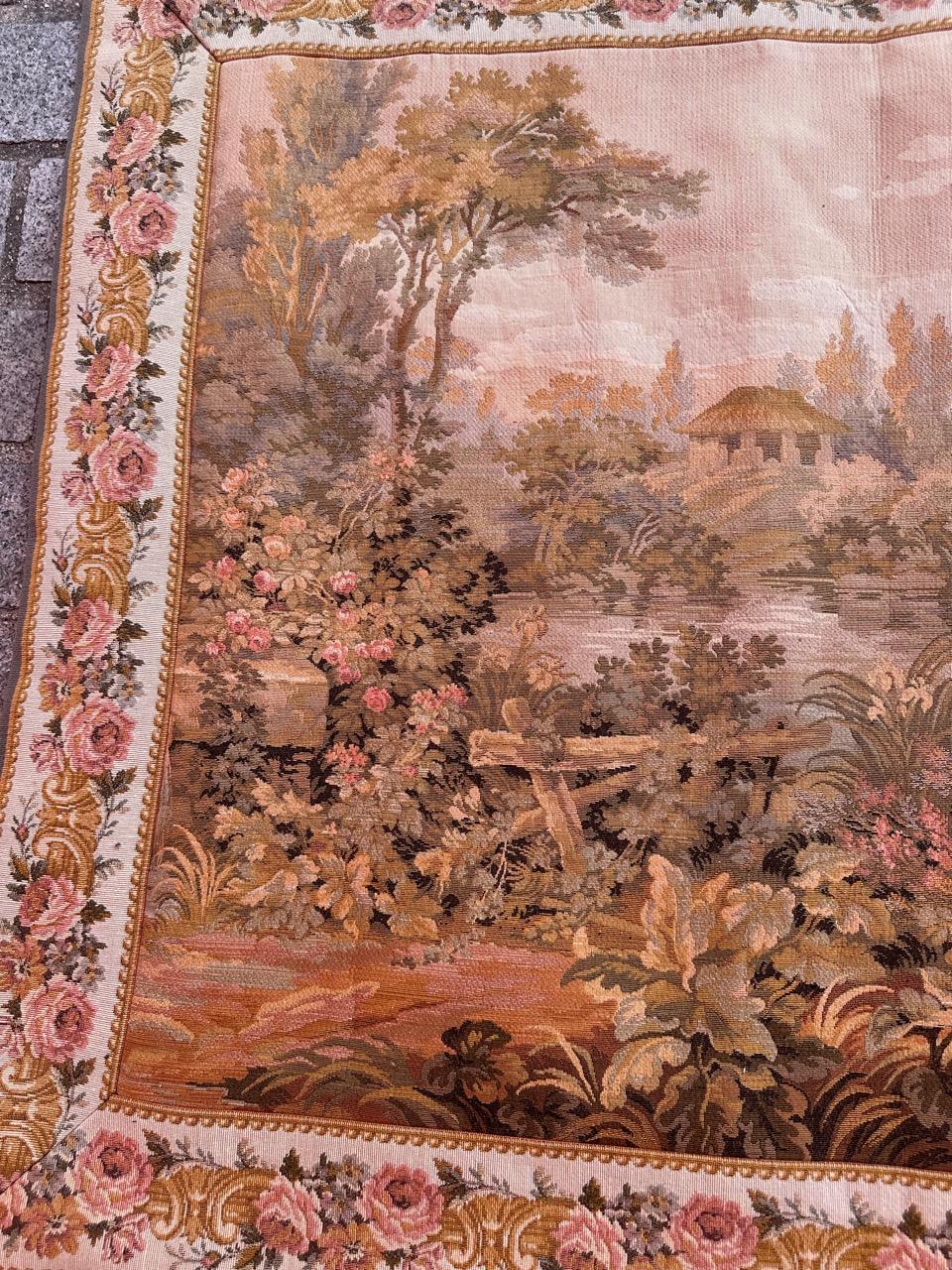 Bobyrug’s Pretty Vintage Aubusson Style French Jaquar Tapestry For Sale 1