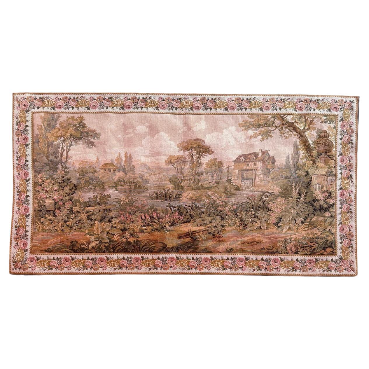 Bobyrug’s Pretty Vintage Aubusson Style French Jaquar Tapestry For Sale