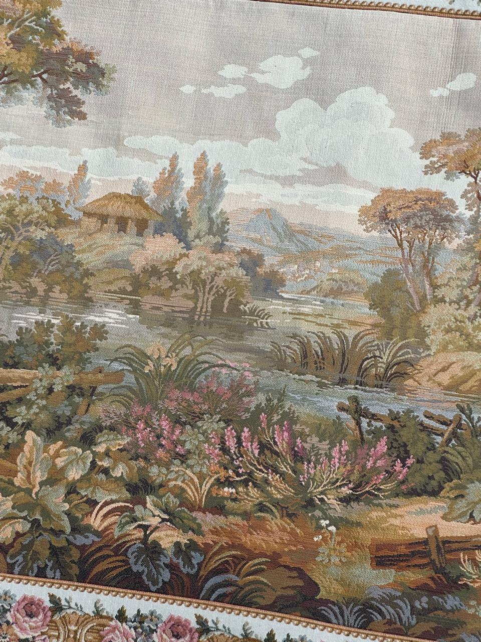 Fait à la machine Jolie tapisserie jacquard de style Aubusson vintage en vente