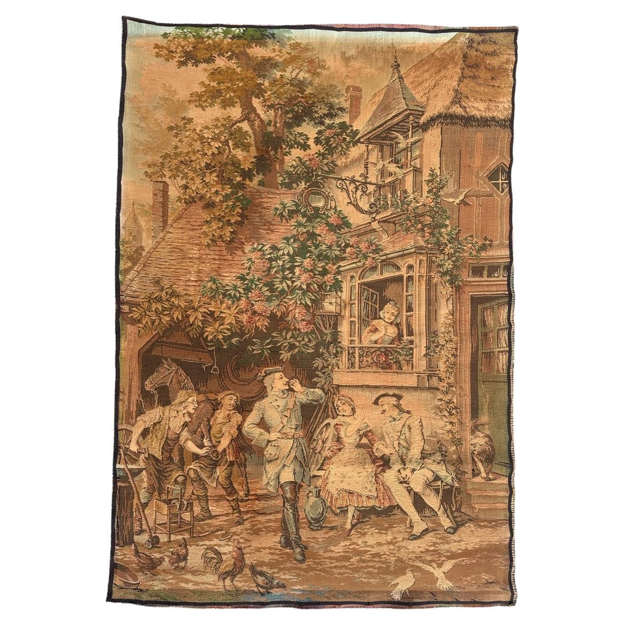 Jolie tapisserie jacquard de style Aubusson vintage