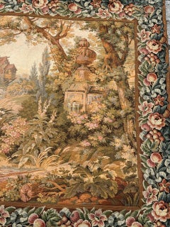 Pretty Vintage Aubusson Style Jacquard Tapestry, "Greenery at the mill"