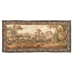 Pretty Vintage Aubusson Style Jacquard Tapestry, "Greenery at the mill"