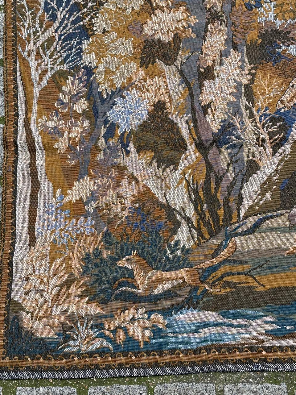 Pretty Vintage-Jacquard-Wandteppich im Aubusson-Stil, Jagd mit Hund im Zustand „Gut“ im Angebot in Saint Ouen, FR