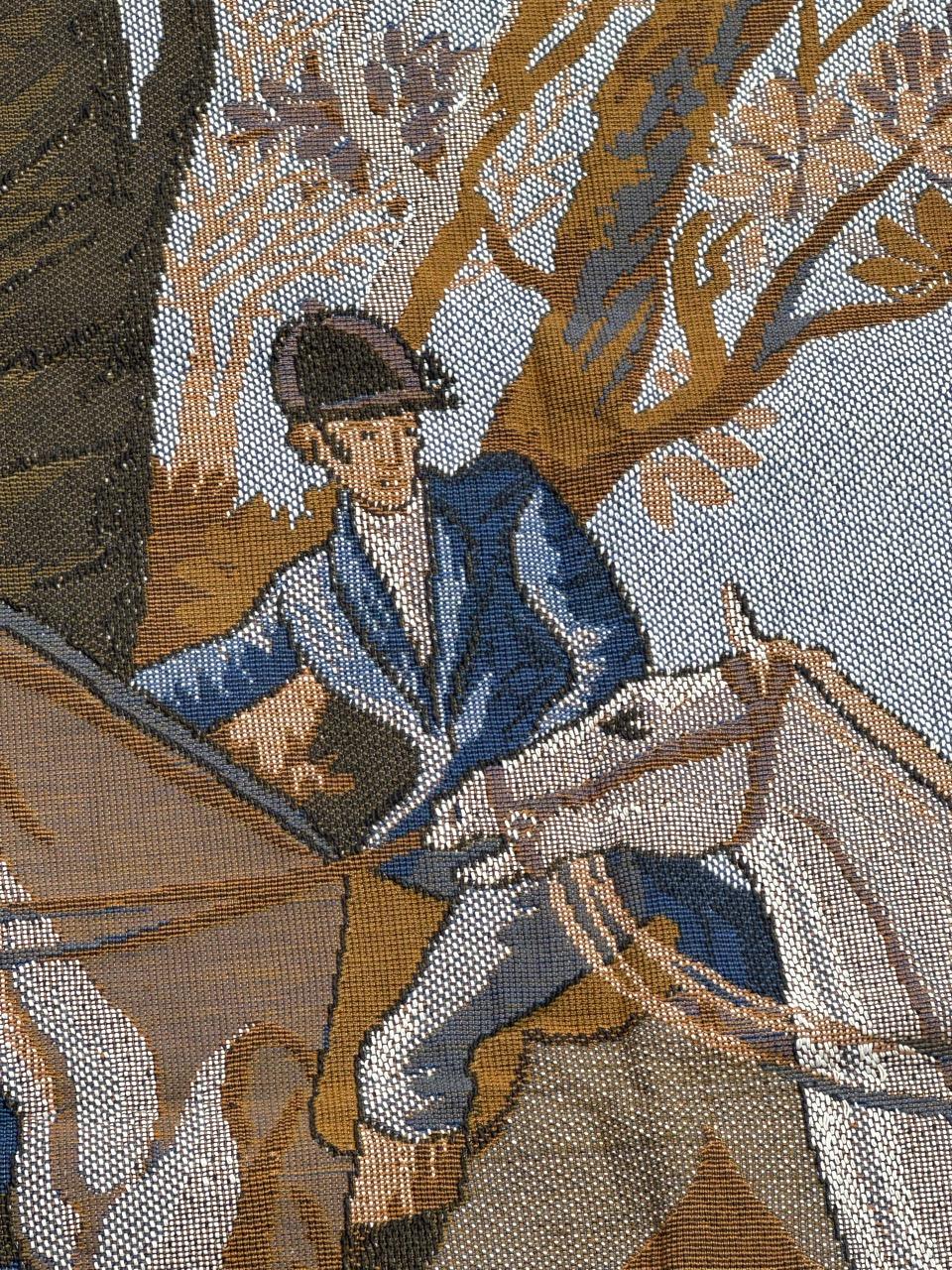Pretty Vintage-Jacquard-Wandteppich im Aubusson-Stil, Jagd mit Hund (20. Jahrhundert) im Angebot