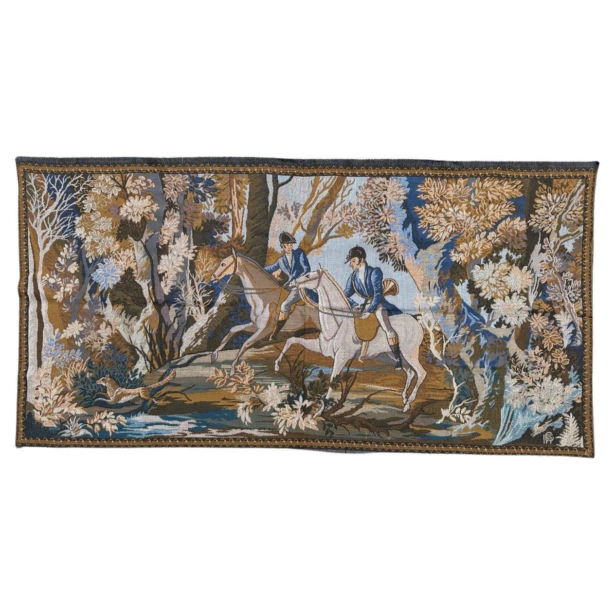 Pretty Vintage Aubusson Style Jacquard Tapestry, hunting with hound