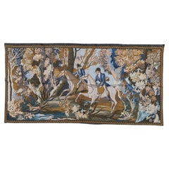 Pretty Vintage Aubusson Style Jacquard Tapestry, hunting with hound