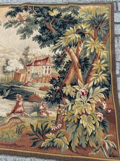 Pretty Vintage Aubusson Style Jacquard Tapestry, Lauragais Landscape