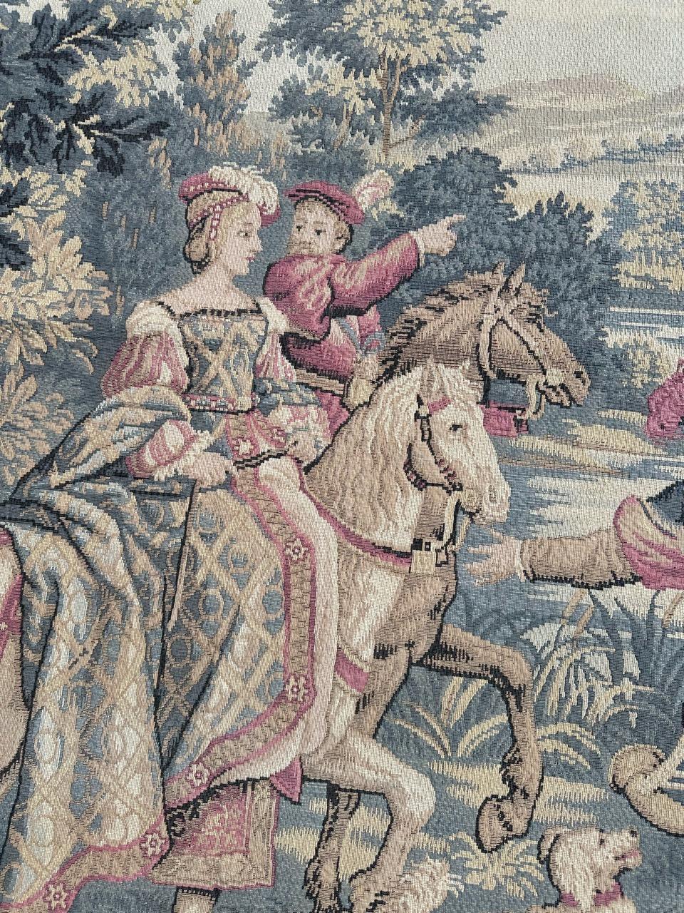 Pretty Vintage Jacquard-Wandteppich im Aubusson-Stil, mittelalterliches Design im Zustand „Gut“ im Angebot in Saint Ouen, FR