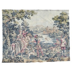 Grazioso arazzo jacquard in stile Aubusson vintage dal design medievale