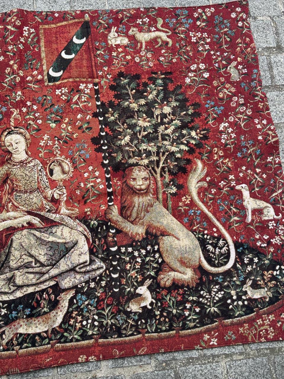 Pretty vintage Aubusson style Jacquard tapestry medieval design “the view” For Sale 5