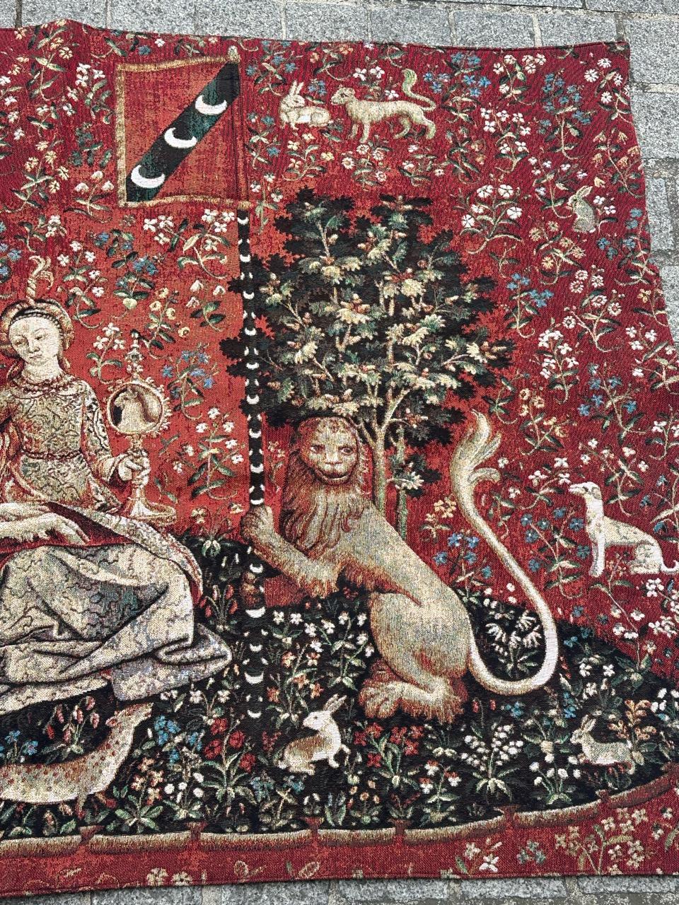 French Pretty vintage Aubusson style Jacquard tapestry medieval design “the view” For Sale