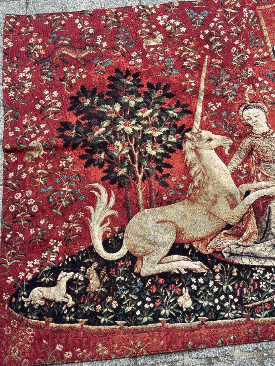 Machine-Made Pretty vintage Aubusson style Jacquard tapestry medieval design “the view” For Sale