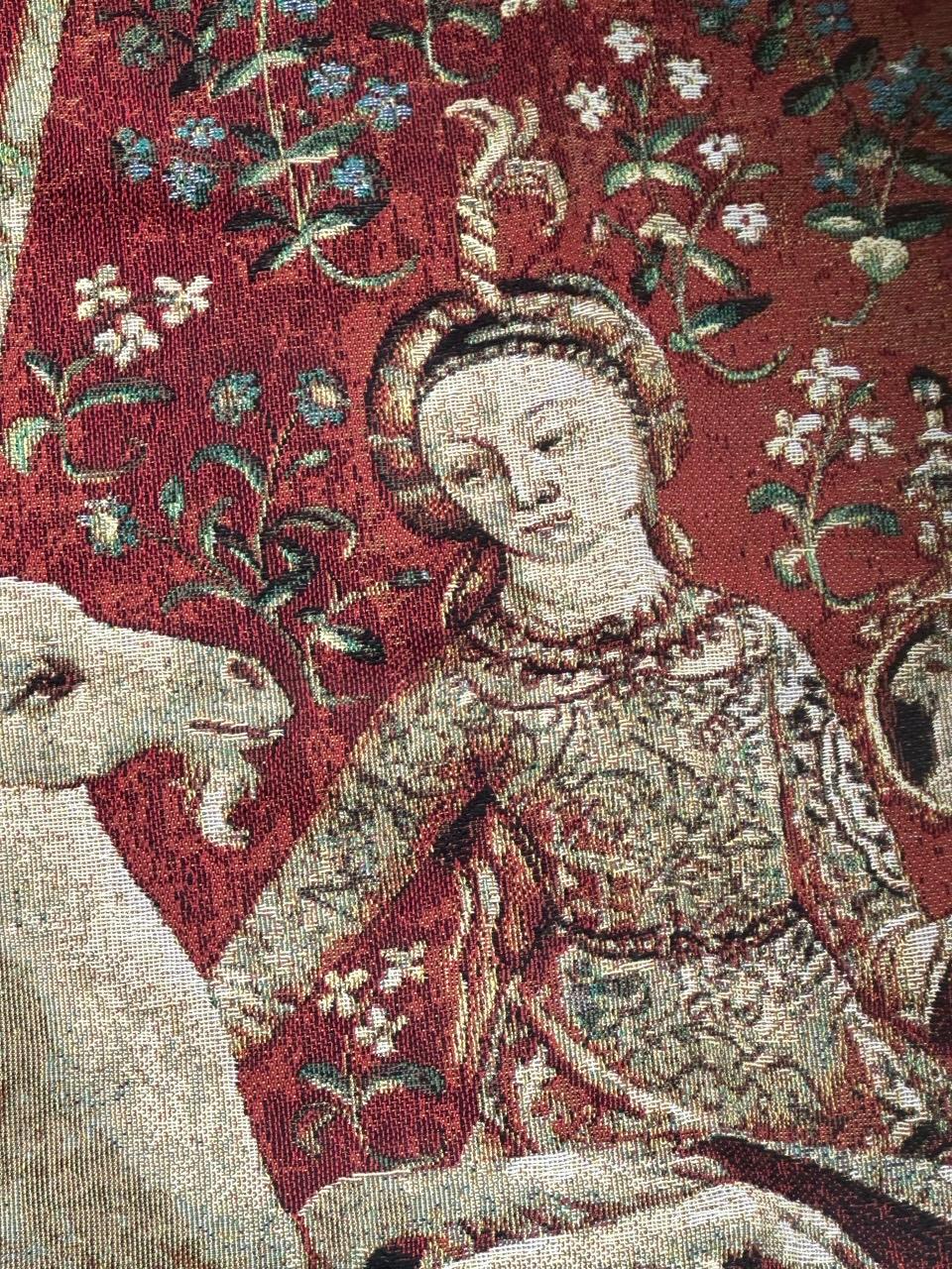 20th Century Pretty vintage Aubusson style Jacquard tapestry medieval design “the view” For Sale