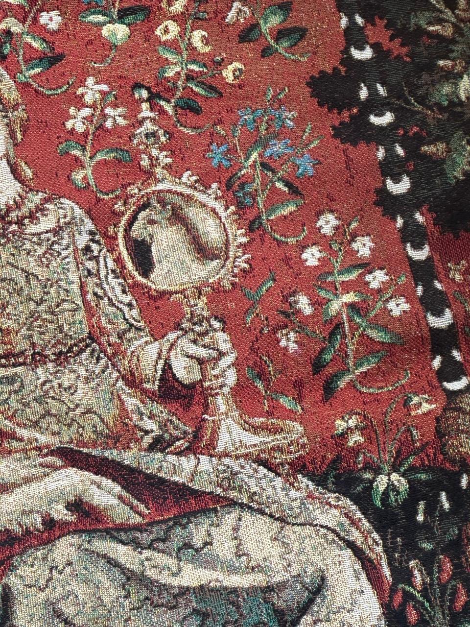 Wool Pretty vintage Aubusson style Jacquard tapestry medieval design “the view” For Sale