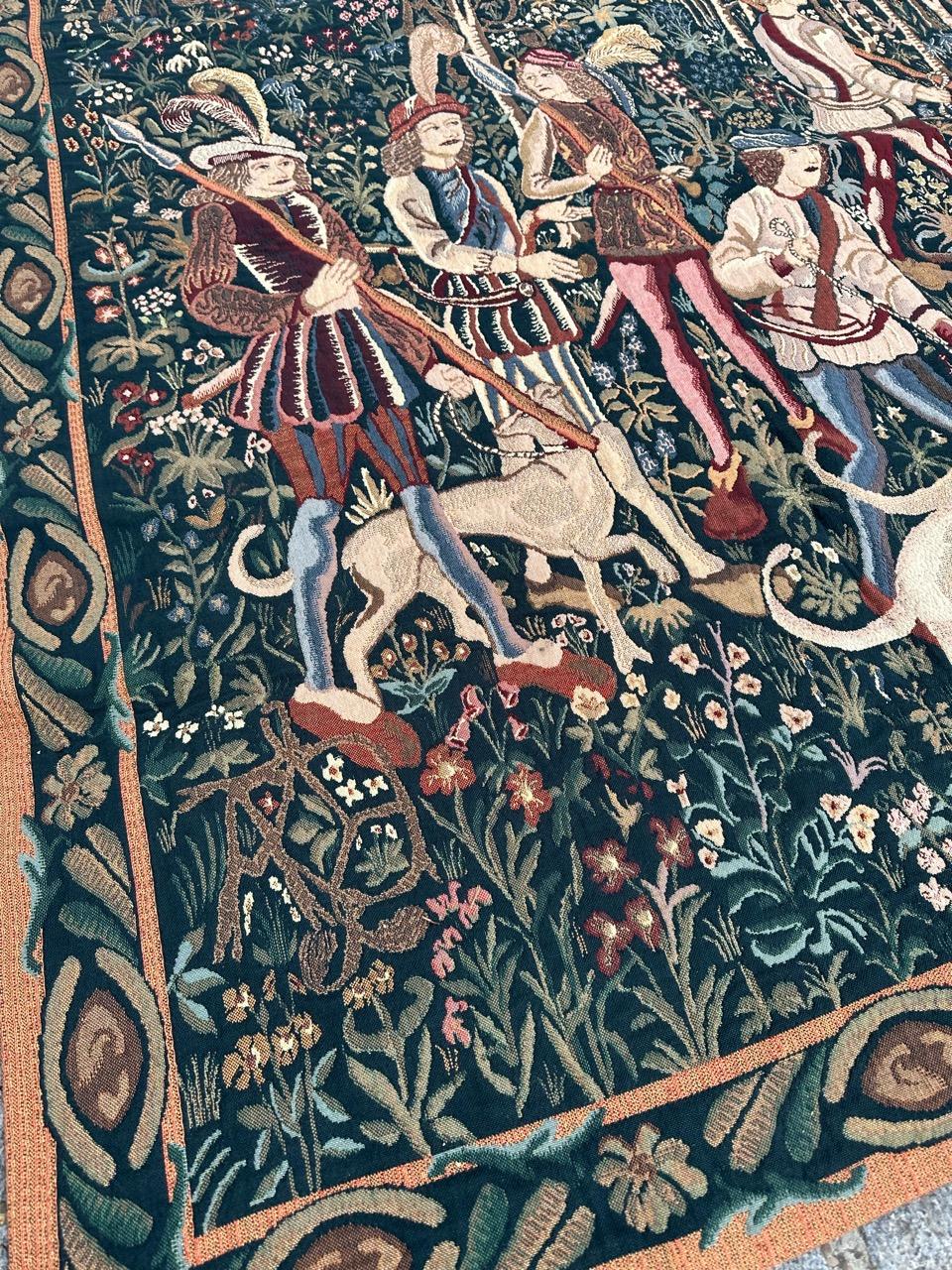 Bobyrug's Hübsche Vintage Aubusson Stil Jaquar Wandteppich im Angebot 4
