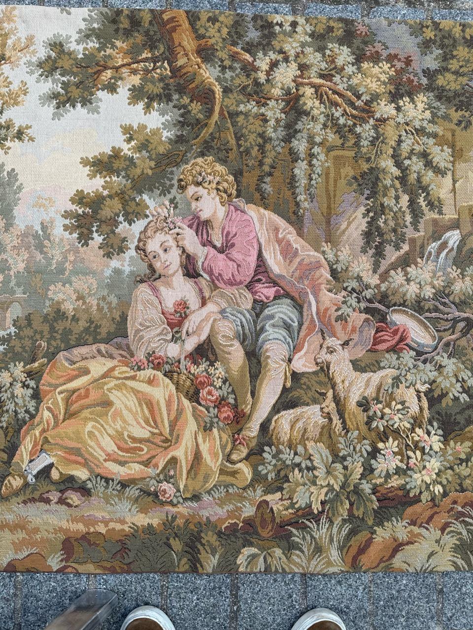 Bobyrug’s Pretty Vintage Aubusson Style Jaquar Tapestry For Sale 12