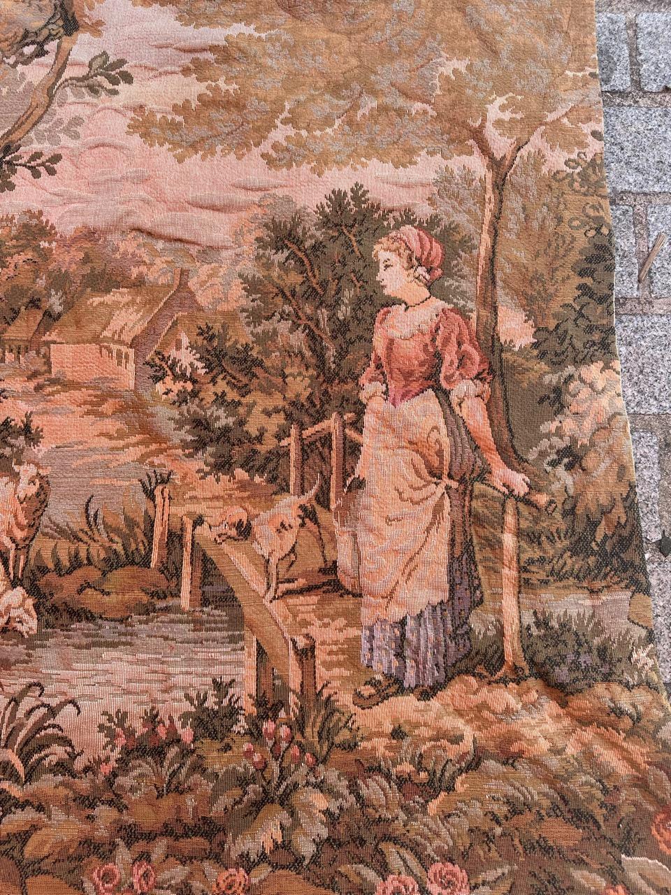 Very beautiful midcentury french tapestry with beautiful design of happy family in the garden enjoying with playing games and music.

✨✨✨

