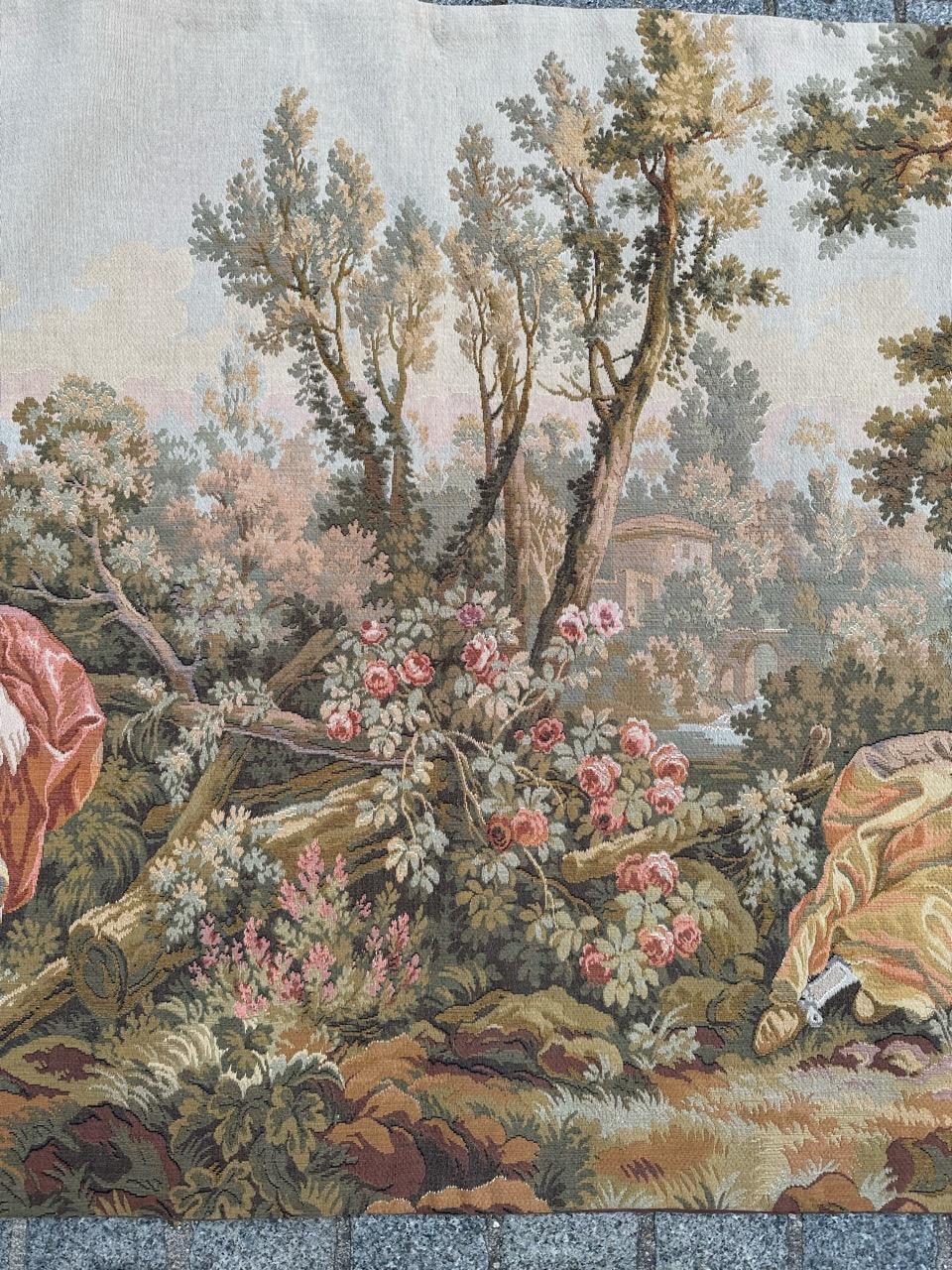 Français Bobyrug's Pretty Vintage Aubusson Style Jaquar Tapestry en vente
