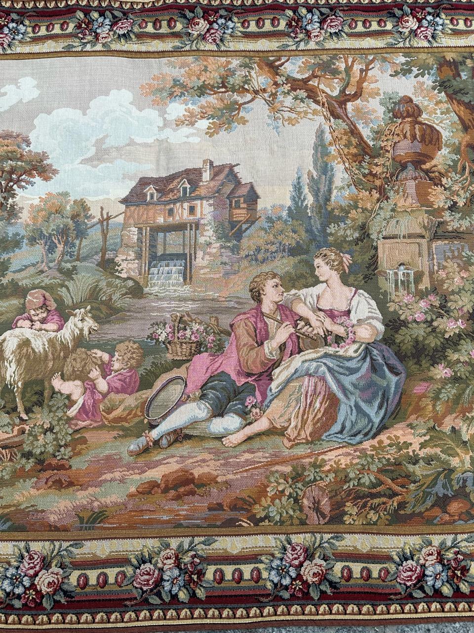 French Bobyrug’s Pretty Vintage Aubusson Style Jaquar Tapestry For Sale