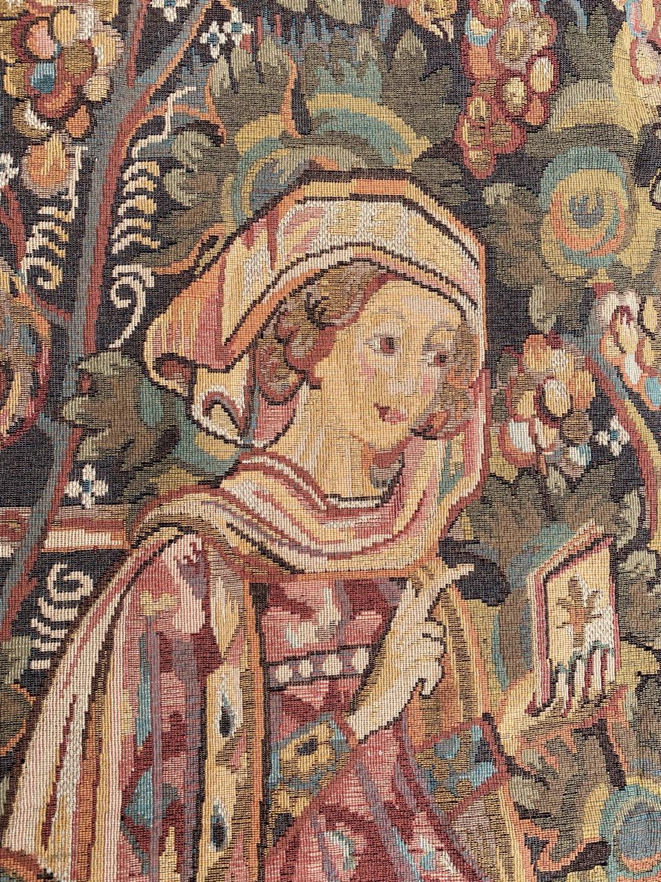 Bobyrug’s Pretty Vintage Aubusson Style Jaquar Tapestry In Good Condition For Sale In Saint Ouen, FR