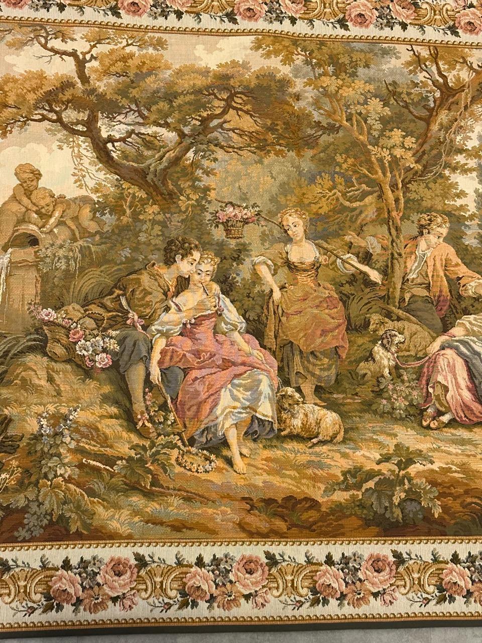 Bobyrug’s Pretty vintage Aubusson style Jaquar tapestry  In Good Condition For Sale In Saint Ouen, FR