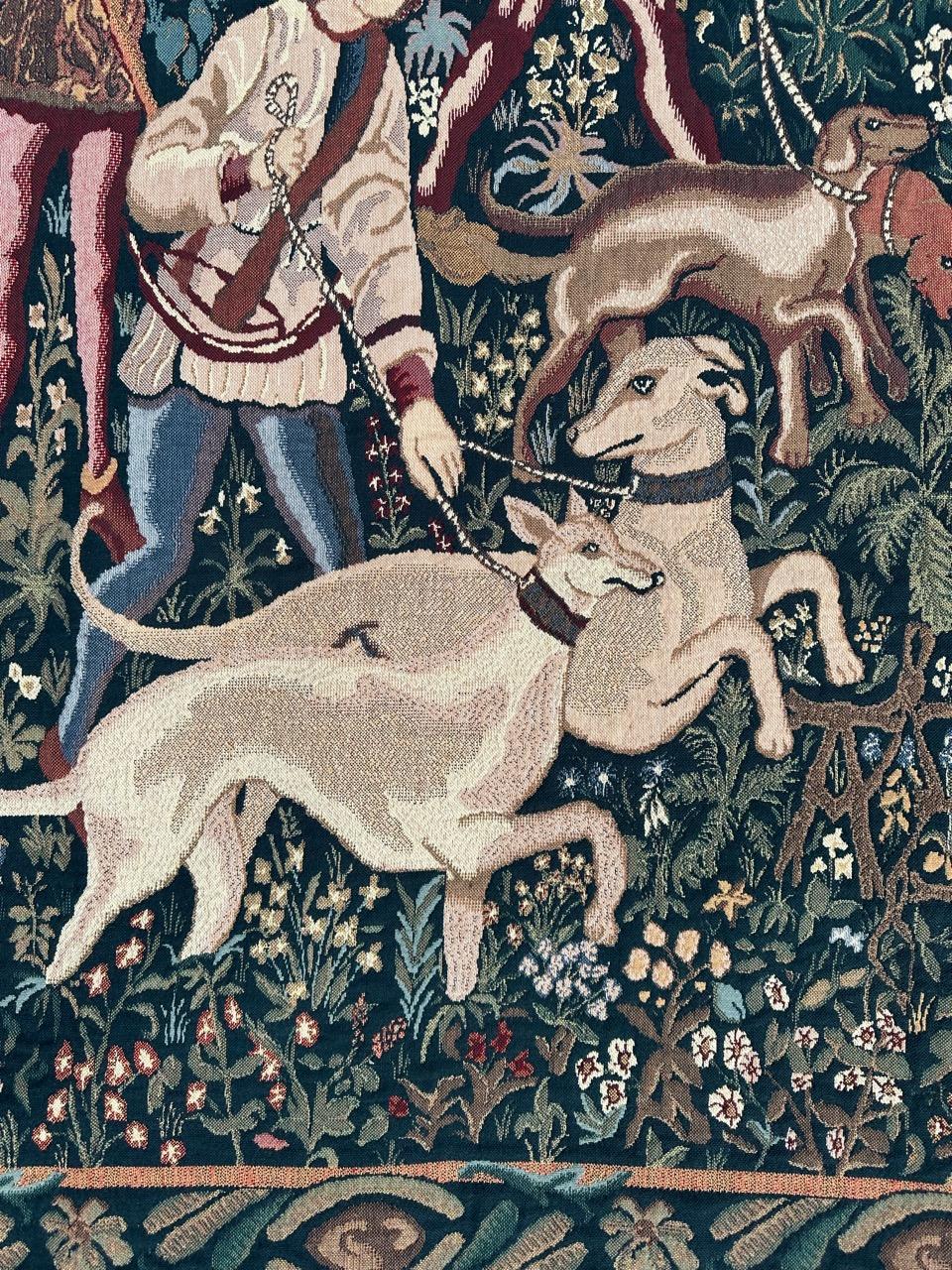 Bobyrug's Hübsche Vintage Aubusson Stil Jaquar Wandteppich im Zustand „Gut“ im Angebot in Saint Ouen, FR