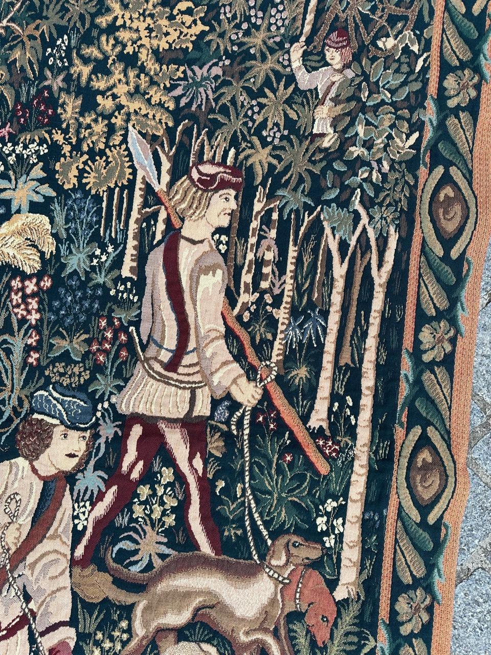Bobyrug's Hübsche Vintage Aubusson Stil Jaquar Wandteppich (20. Jahrhundert) im Angebot