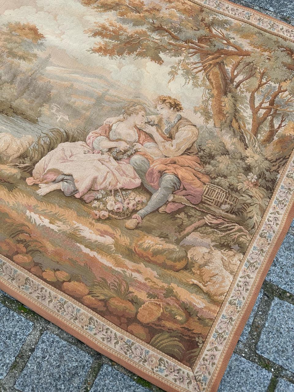 Wool Pretty Vintage Aubusson Style Jaquar Tapestry