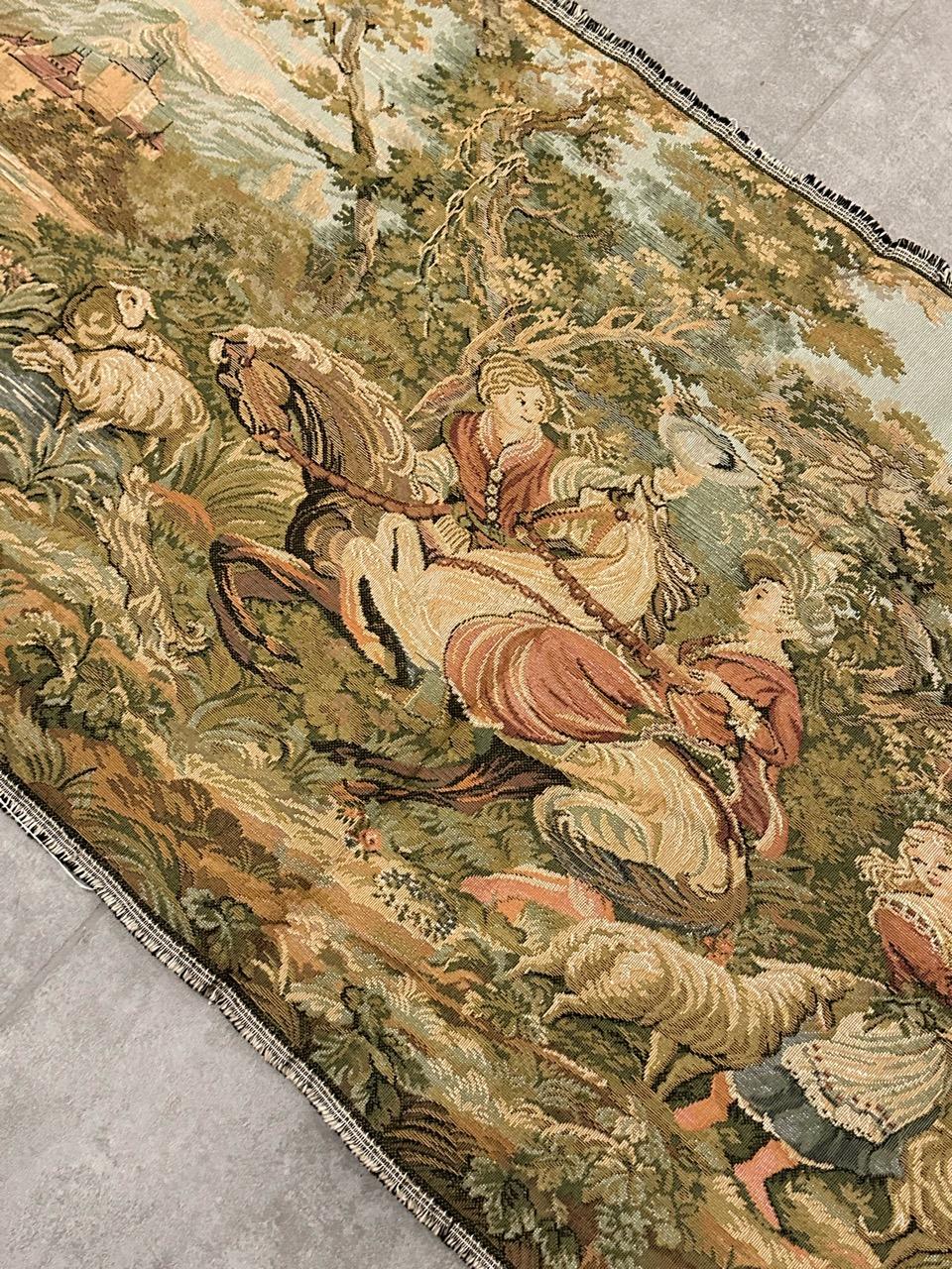 Wool Bobyrug’s Pretty Vintage Aubusson Style Jaquar Tapestry For Sale