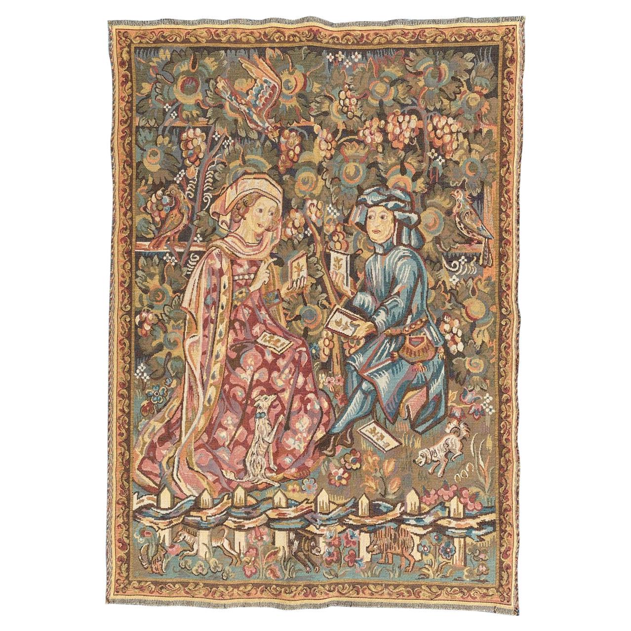 Bobyrug’s Pretty Vintage Aubusson Style Jaquar Tapestry For Sale