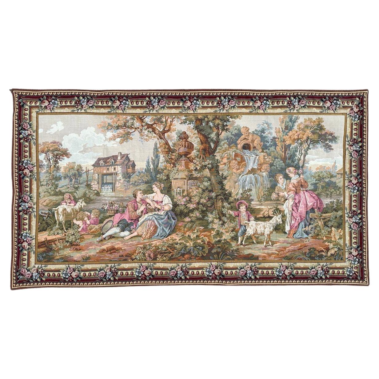 Bobyrug’s Pretty Vintage Aubusson Style Jaquar Tapestry