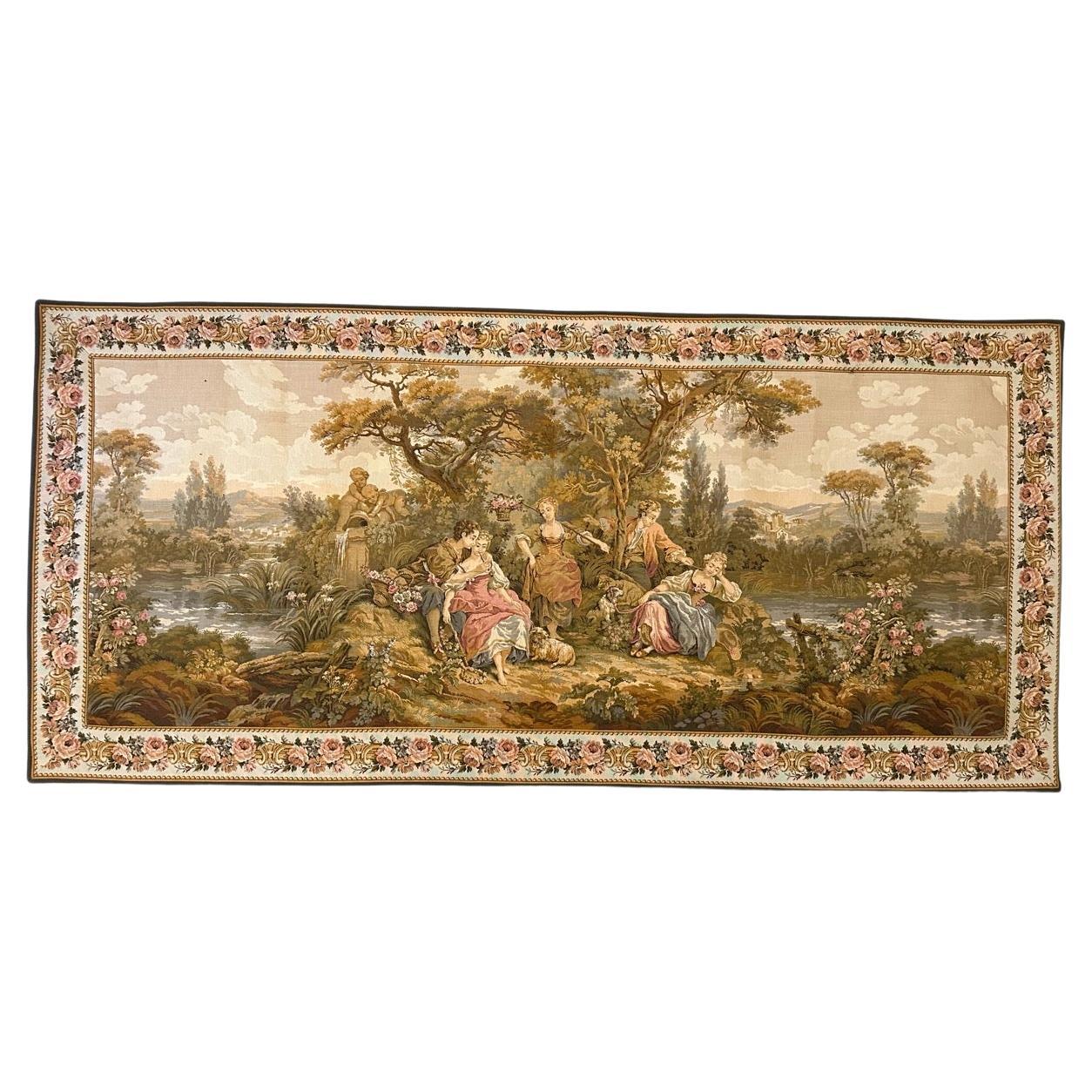 Bobyrug’s Pretty vintage Aubusson style Jaquar tapestry  For Sale