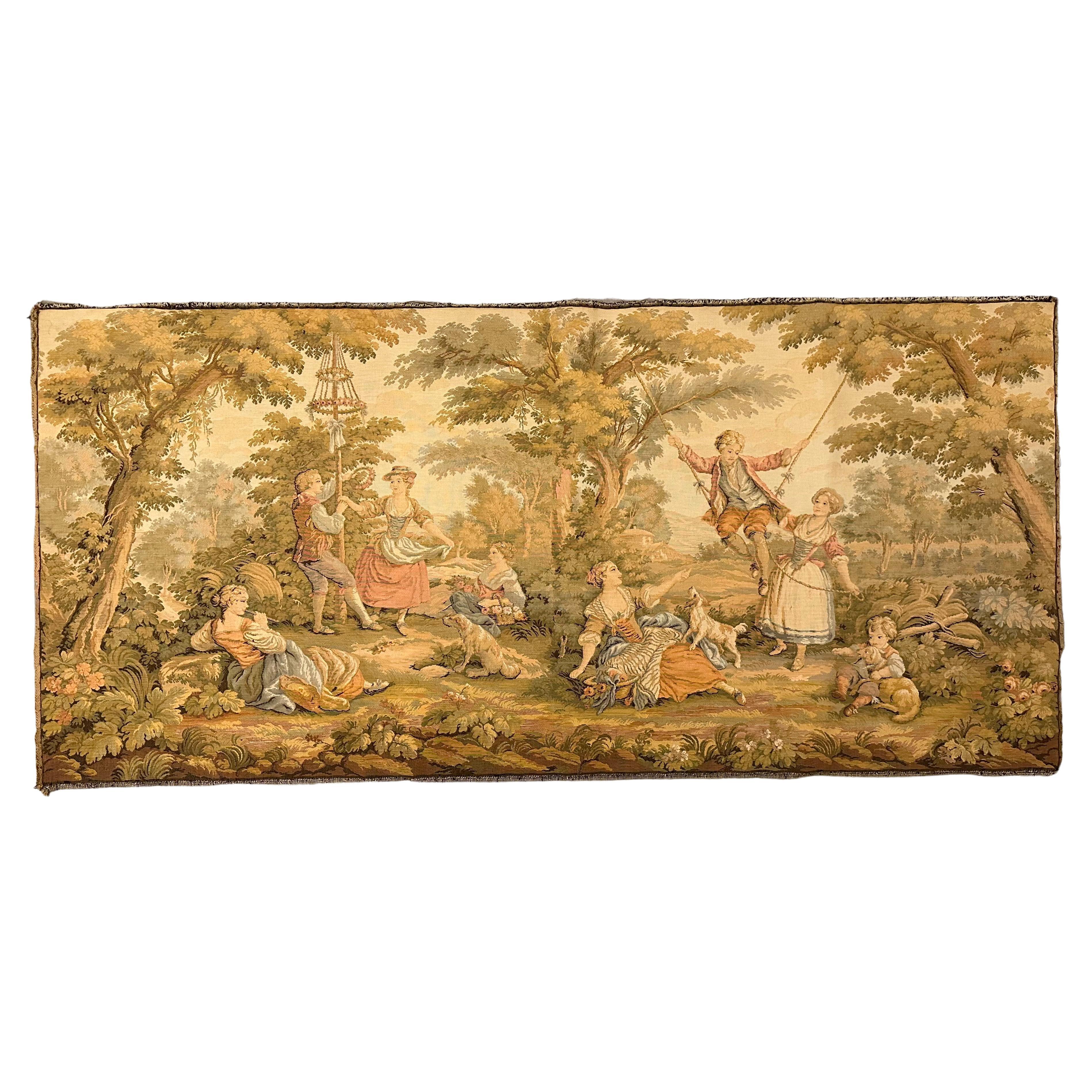 Bobyrug's Hübsche Vintage Aubusson Stil Jaquar Wandteppich im Angebot