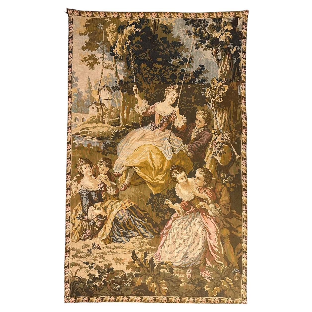 Bobyrug’s Pretty vintage Aubusson style Jaquar tapestry  For Sale
