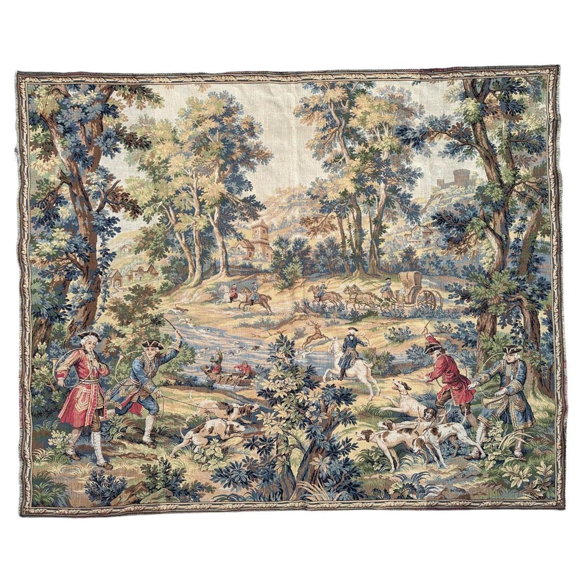 Bobyrug’s Pretty Vintage Aubusson Style Jaquar Tapestry