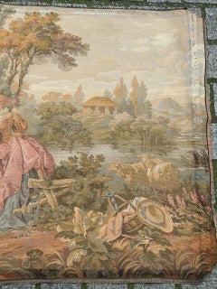 Pretty Vintage Aubusson Style Jaquar Tapestry “fountain rest “