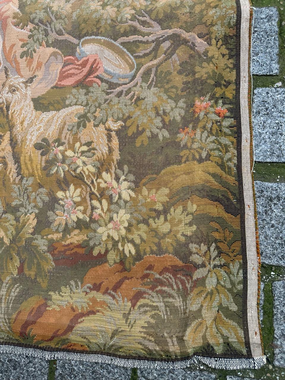 Schöner Jaquar-Wandteppich im Aubusson-Stil mit galanter Szene, Vintage im Angebot 3