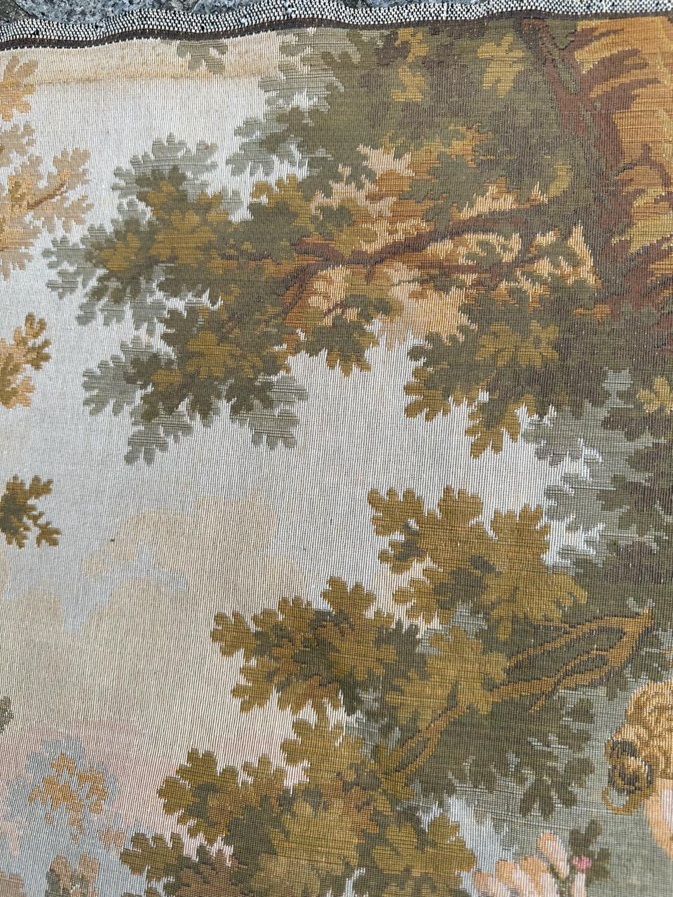 Schöner Jaquar-Wandteppich im Aubusson-Stil mit galanter Szene, Vintage im Angebot 4
