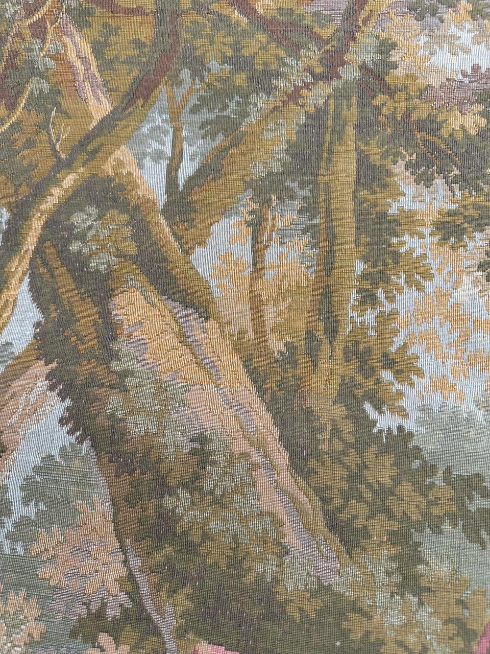Schöner Jaquar-Wandteppich im Aubusson-Stil mit galanter Szene, Vintage im Angebot 8