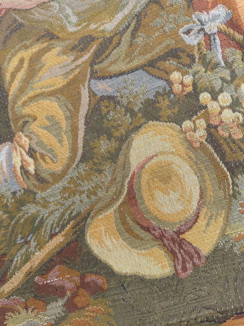 Schöner Jaquar-Wandteppich im Aubusson-Stil mit galanter Szene, Vintage im Angebot 10
