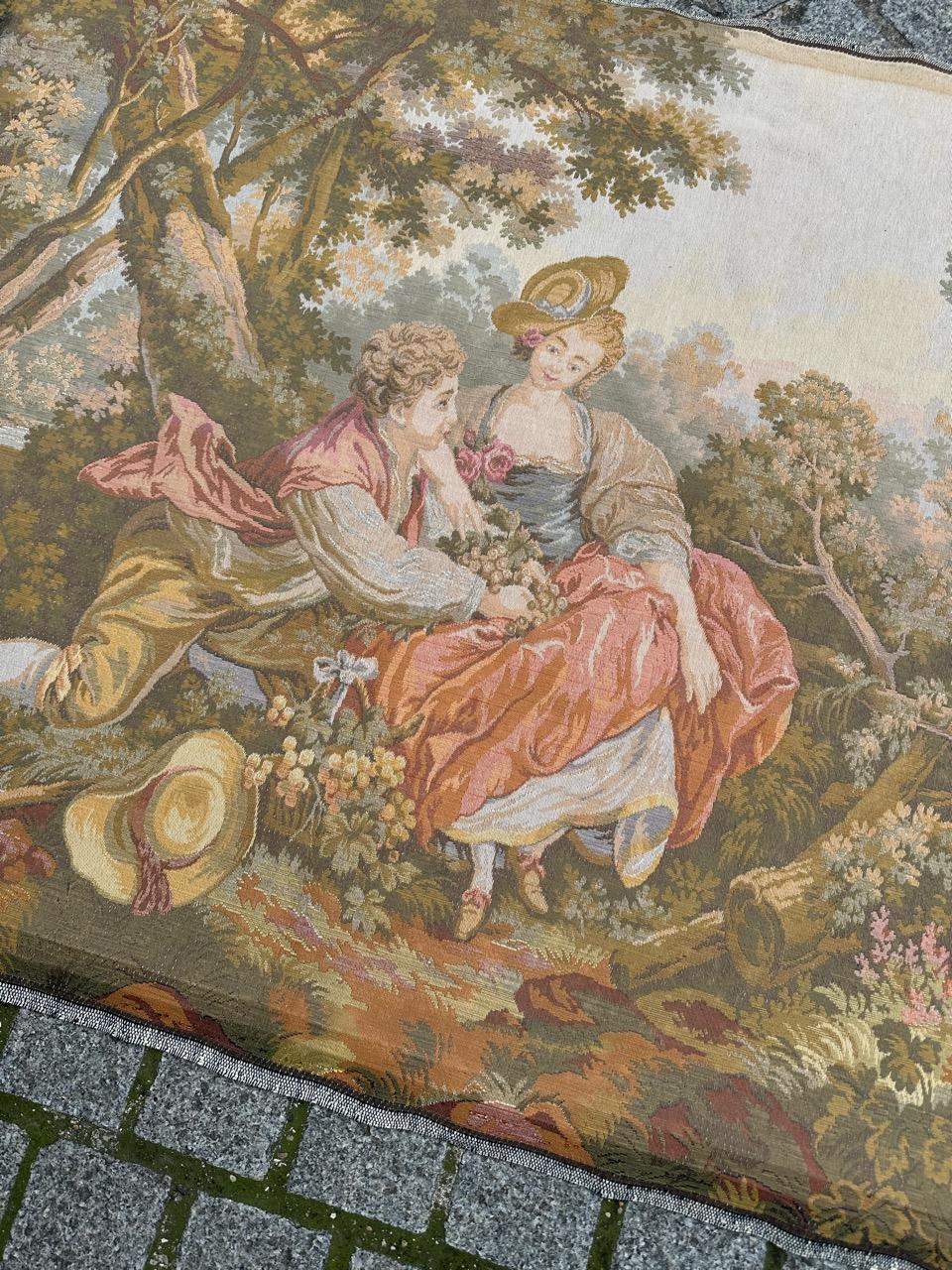 Schöner Jaquar-Wandteppich im Aubusson-Stil mit galanter Szene, Vintage im Zustand „Gut“ im Angebot in Saint Ouen, FR